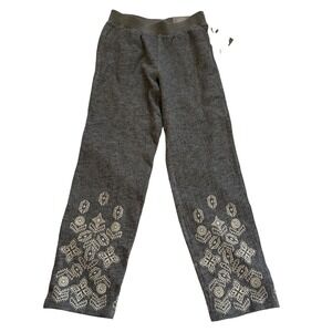 Soft Surroundings Shoreline Gray Embroidered Cotton Linen Straight Leg Pants TS